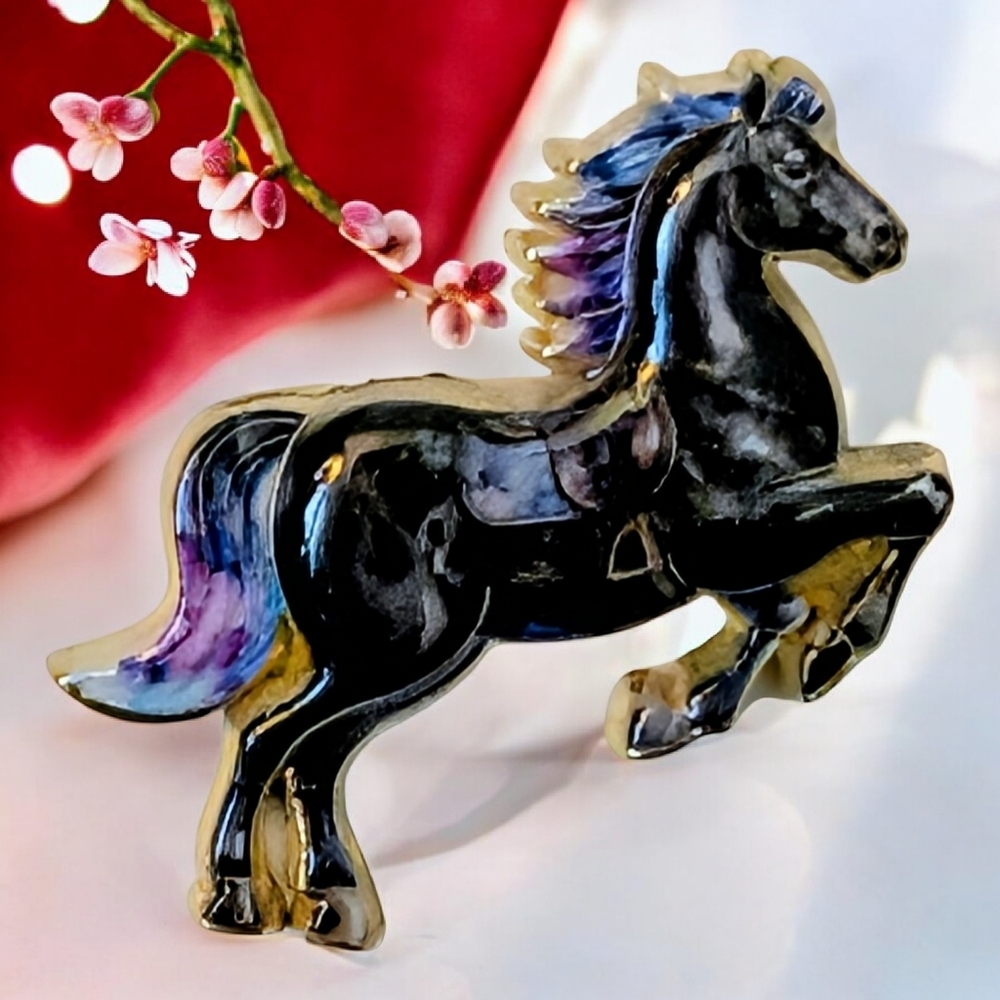 Jumping Black Horse Enamel Pin